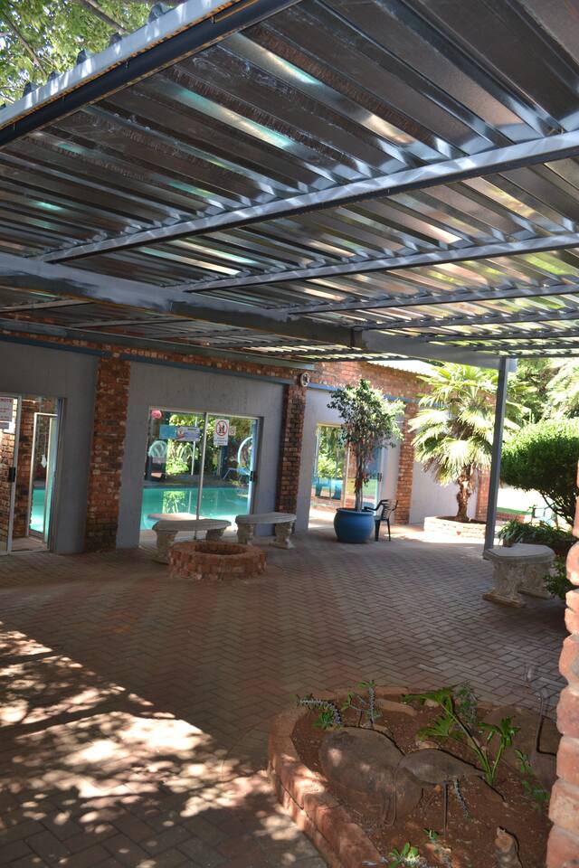 Covered walkway at the swim school
