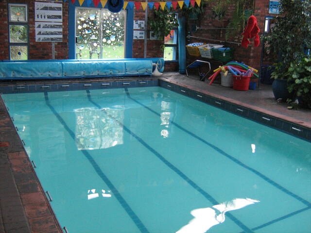 Pool decorated with bunting