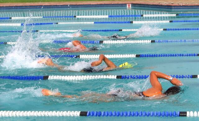 Swimmers racing at a gala